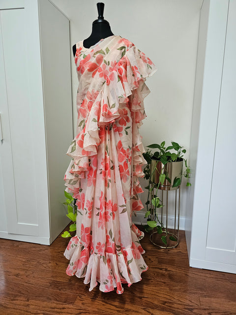 Organza shimmer Ruffle Saree with Blouse