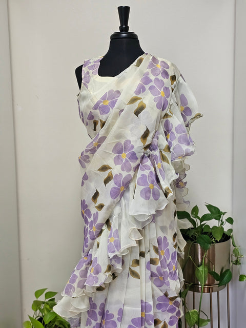 Organza shimmer Ruffle Saree with Blouse