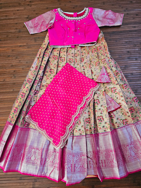 Teen/Adult Medium - Semi Kanchi Tissue Floral Lehanga Set