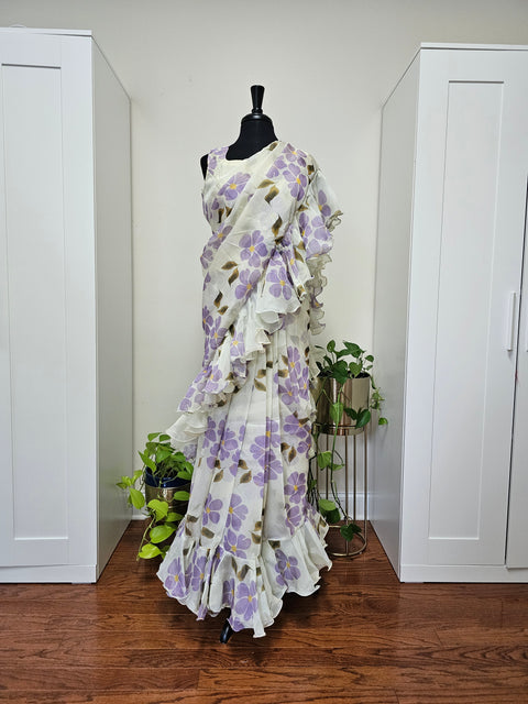 Organza shimmer Ruffle Saree with Blouse