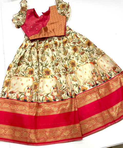 Banaras Kalamkari Lehanga  Set(8-9yrs)