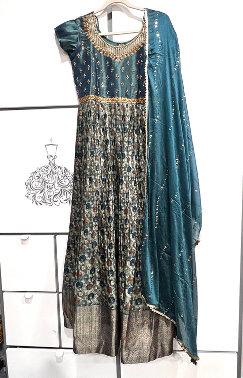 Kalamkari Printed Crushed Silk Long Gown